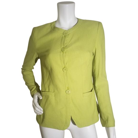 Lafayette 148 Womens Size 4 Blazer Pockets Button Up Padded Shoulders Green - Picture 1 of 6